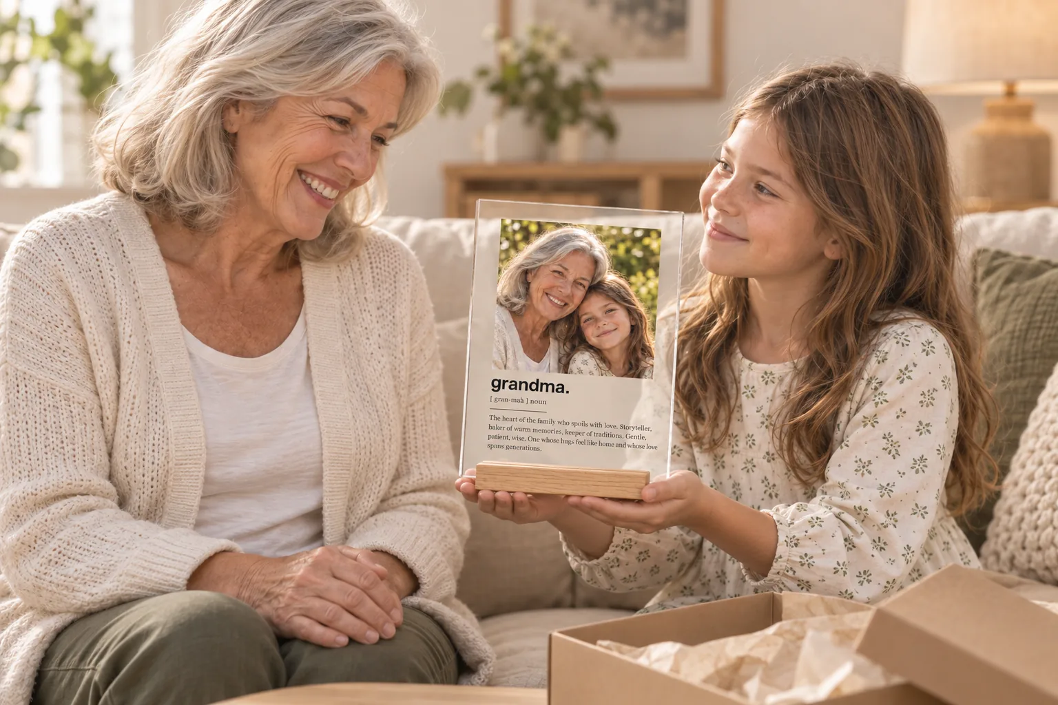 Familieframe voor oma met persoonlijke foto op premium plexiglas